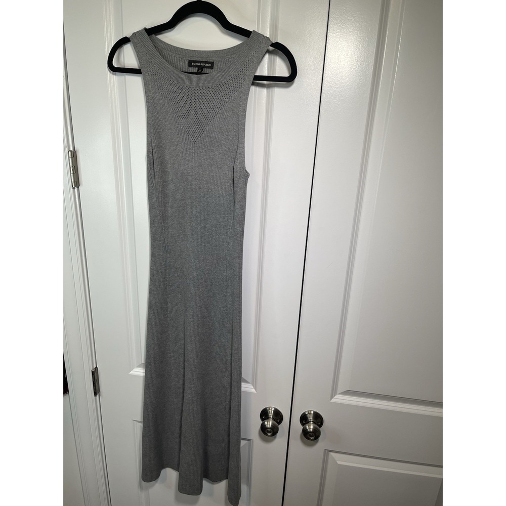Banana‎ Republic Dress Gray Sleeveless Knit Midi Size Tall Medium